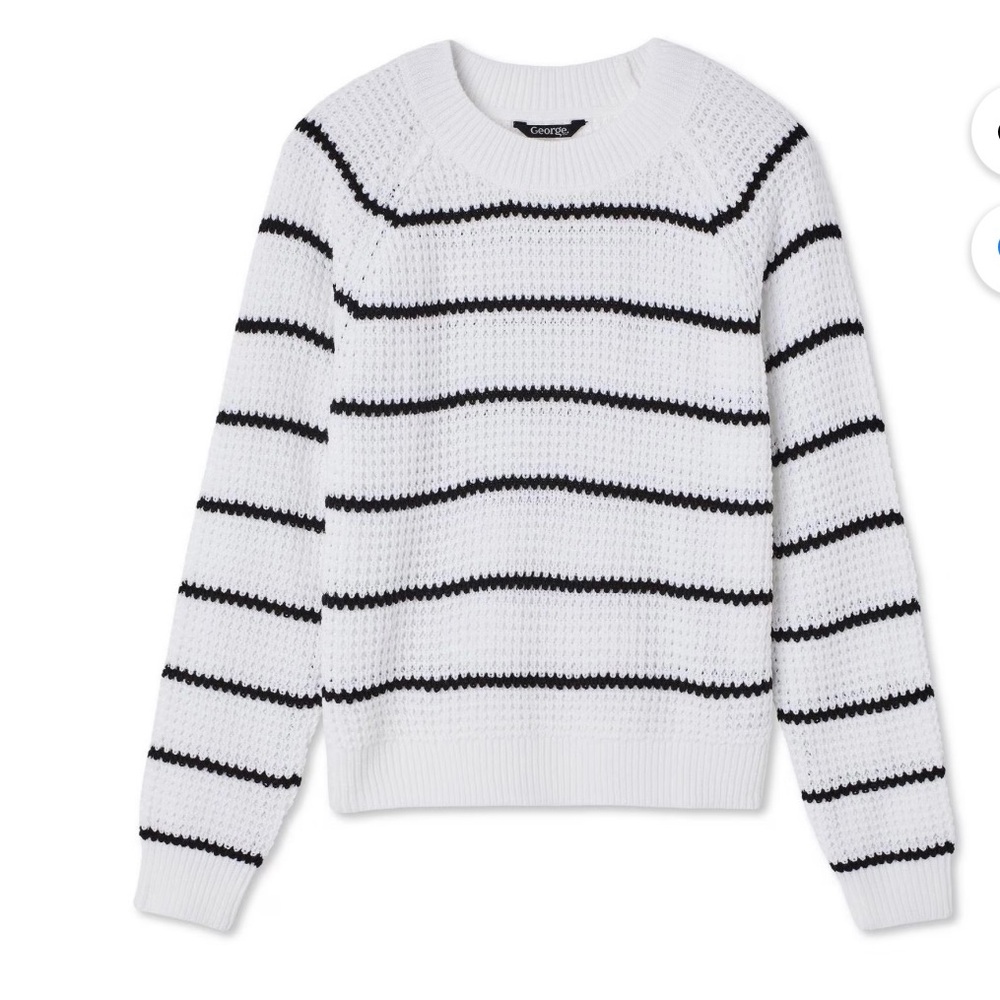 Women's Striped Crew Neckline Sweater - White